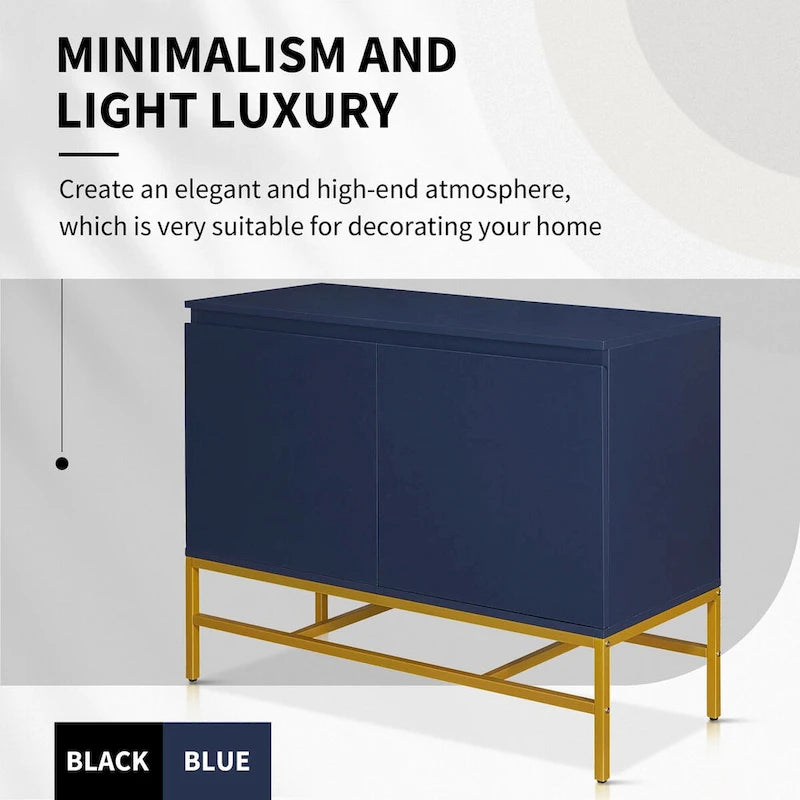 Minimalistisches und luxuriöses Sideboard mit zwei Türen und goldfarbenen Metallbeinen fürs Wohn- und Esszimmer