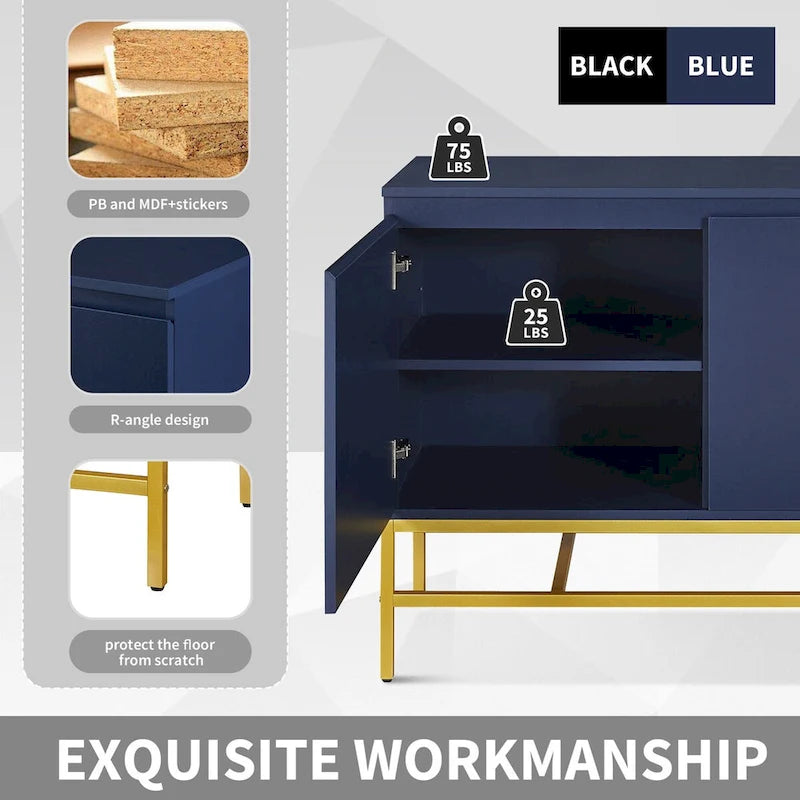Minimalistisches und luxuriöses Sideboard mit zwei Türen und goldfarbenen Metallbeinen fürs Wohn- und Esszimmer