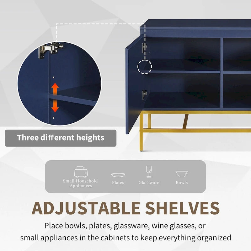 Minimalistisches und luxuriöses Sideboard mit zwei Türen und goldfarbenen Metallbeinen fürs Wohn- und Esszimmer