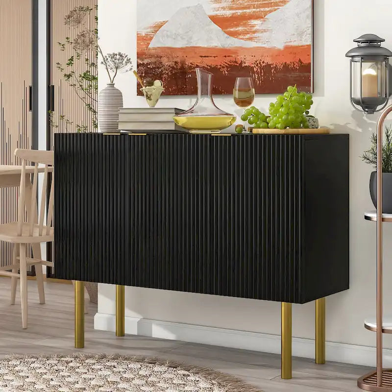 Sideboard mit goldfarbenen Metallbeinen, Griffen und verstellbaren Einlegeböden - 47L x 16.5W x 35.5H