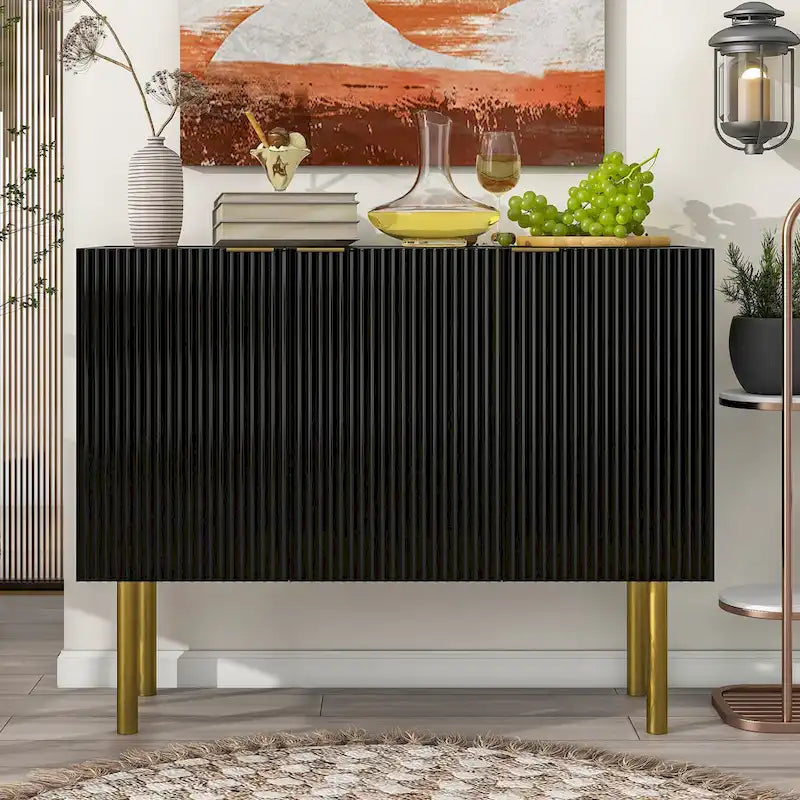 Sideboard mit goldfarbenen Metallbeinen, Griffen und verstellbaren Einlegeböden - 47L x 16.5W x 35.5H