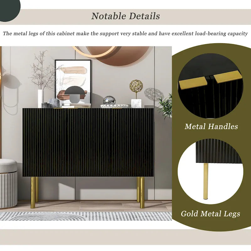 Sideboard mit goldfarbenen Metallbeinen, Griffen und verstellbaren Einlegeböden - 47L x 16.5W x 35.5H