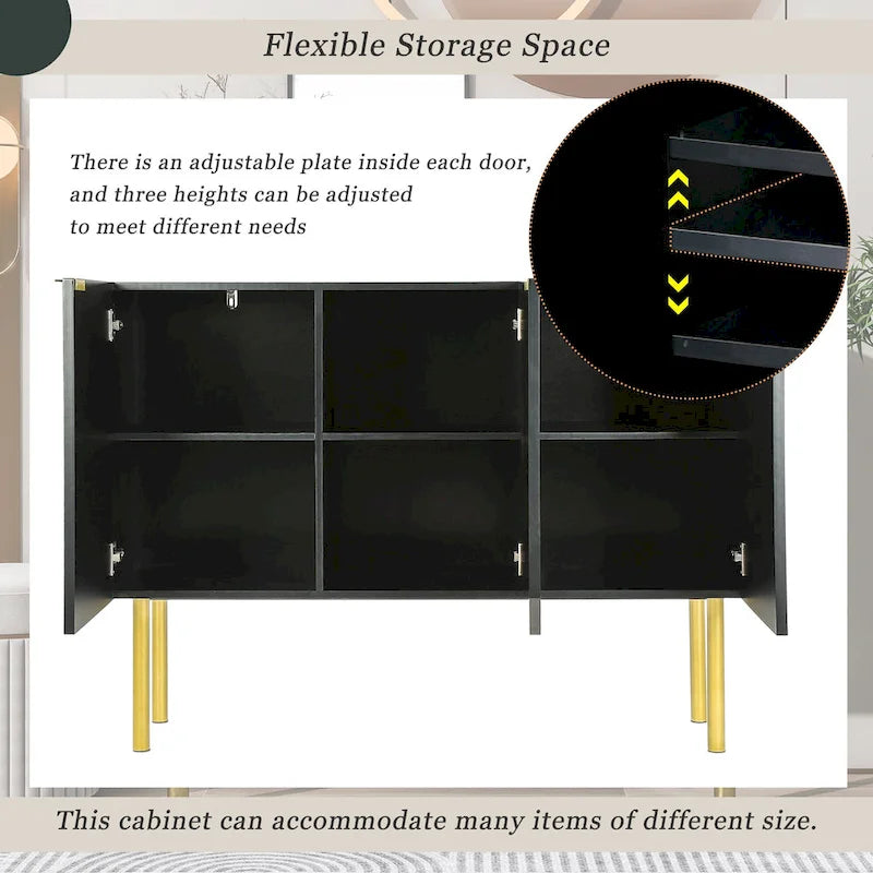 Sideboard mit goldfarbenen Metallbeinen, Griffen und verstellbaren Einlegeböden - 47L x 16.5W x 35.5H