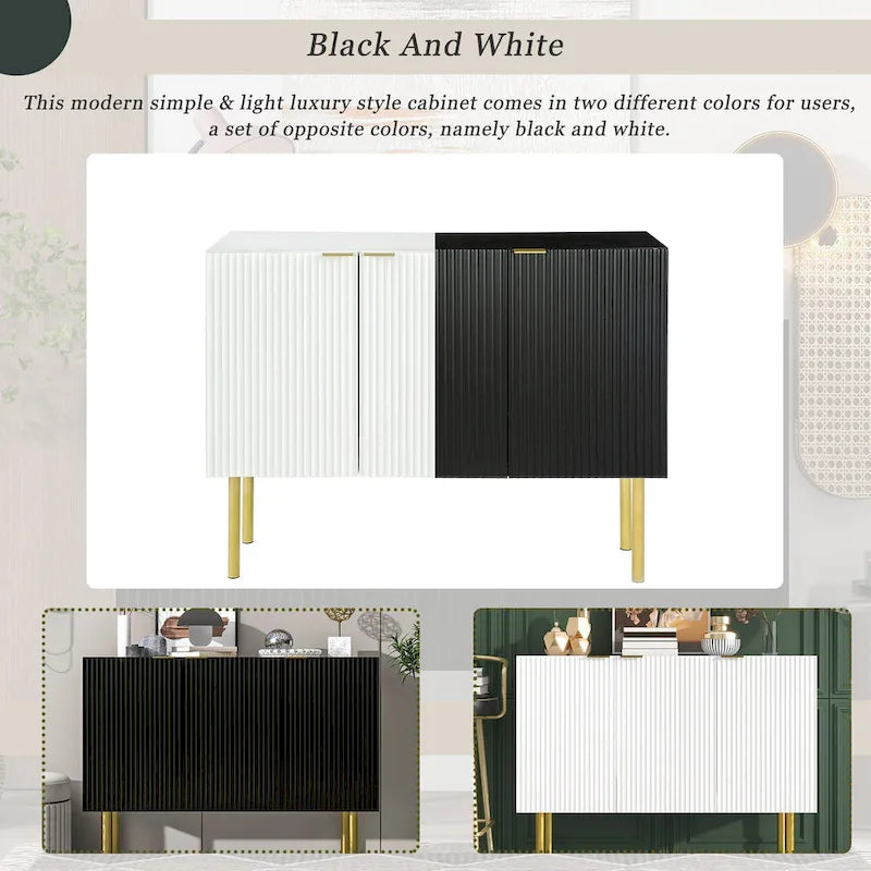 Sideboard mit goldfarbenen Metallbeinen, Griffen und verstellbaren Einlegeböden - 47L x 16.5W x 35.5H