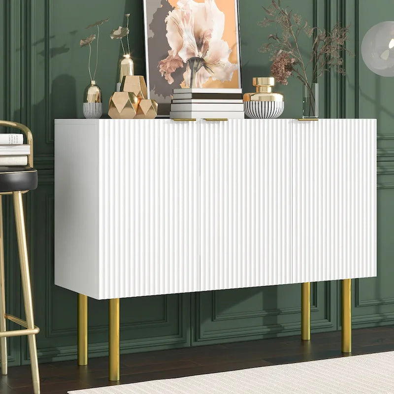 Sideboard mit goldfarbenen Metallbeinen, Griffen und verstellbaren Einlegeböden - 47L x 16.5W x 35.5H