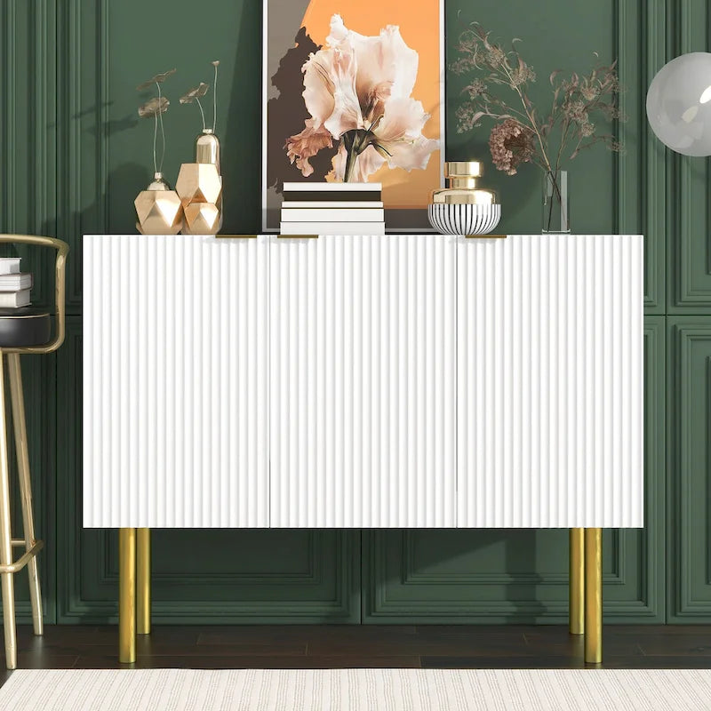 Sideboard mit goldfarbenen Metallbeinen, Griffen und verstellbaren Einlegeböden - 47L x 16.5W x 35.5H