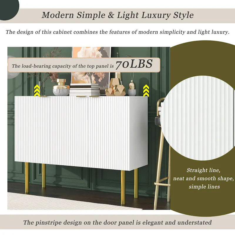 Sideboard mit goldfarbenen Metallbeinen, Griffen und verstellbaren Einlegeböden - 47L x 16.5W x 35.5H