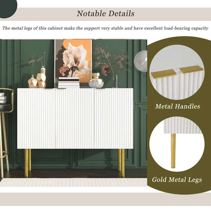 Sideboard mit goldfarbenen Metallbeinen, Griffen und verstellbaren Einlegeböden - 47L x 16.5W x 35.5H