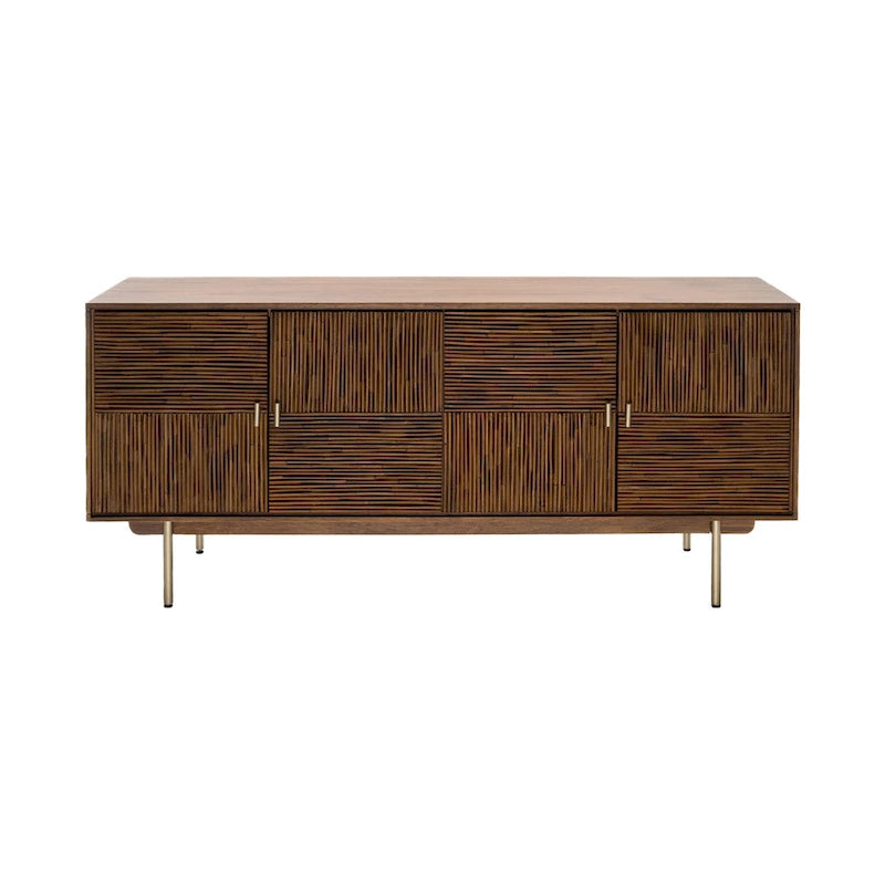 63" Wide Acacia Wood and Rattan Sideboard with Soft-Close Doors