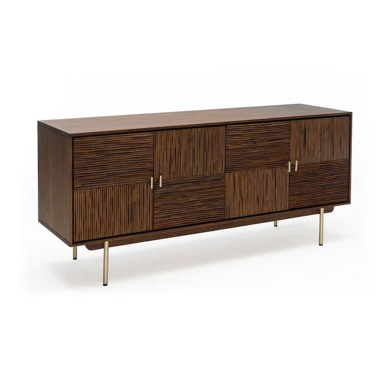 63" breites Sideboard aus Akazienholz und Rattan mit Türen und Soft-Close-Funktion