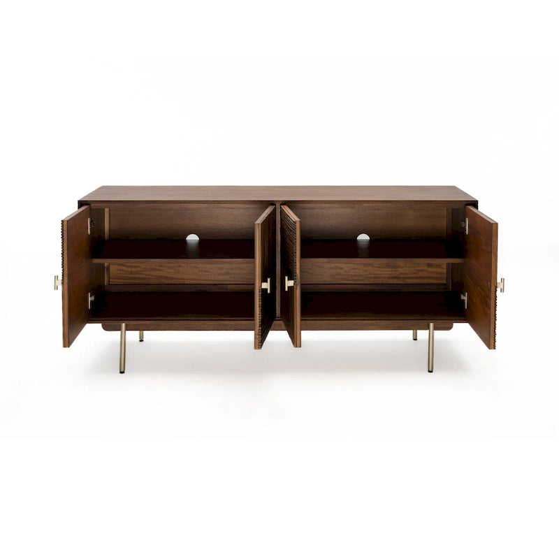 63" Wide Acacia Wood and Rattan Sideboard with Soft-Close Doors