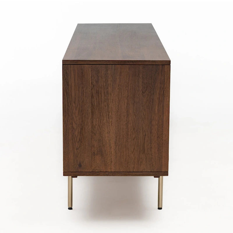 63" breites Sideboard aus Akazienholz und Rattan mit Türen und Soft-Close-Funktion