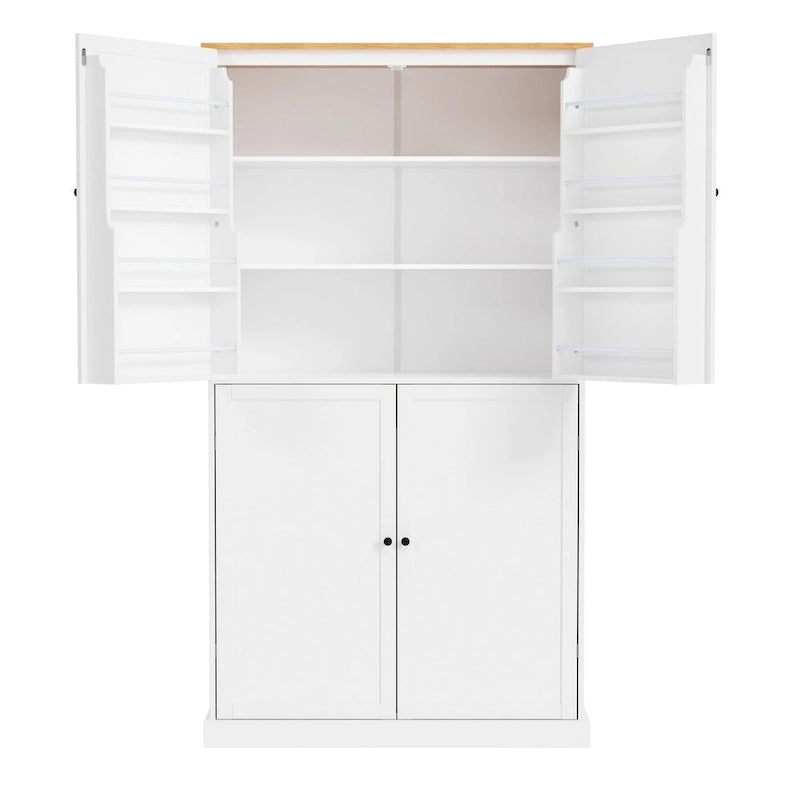 Freistehender Küchen-Vorratsschrank, 40.2x20x71.3inch hoch, großer Aufbewahrungsschrank mit 2 Schubladen und 2 verstellbaren Einlegeböden hinter 8 Türen