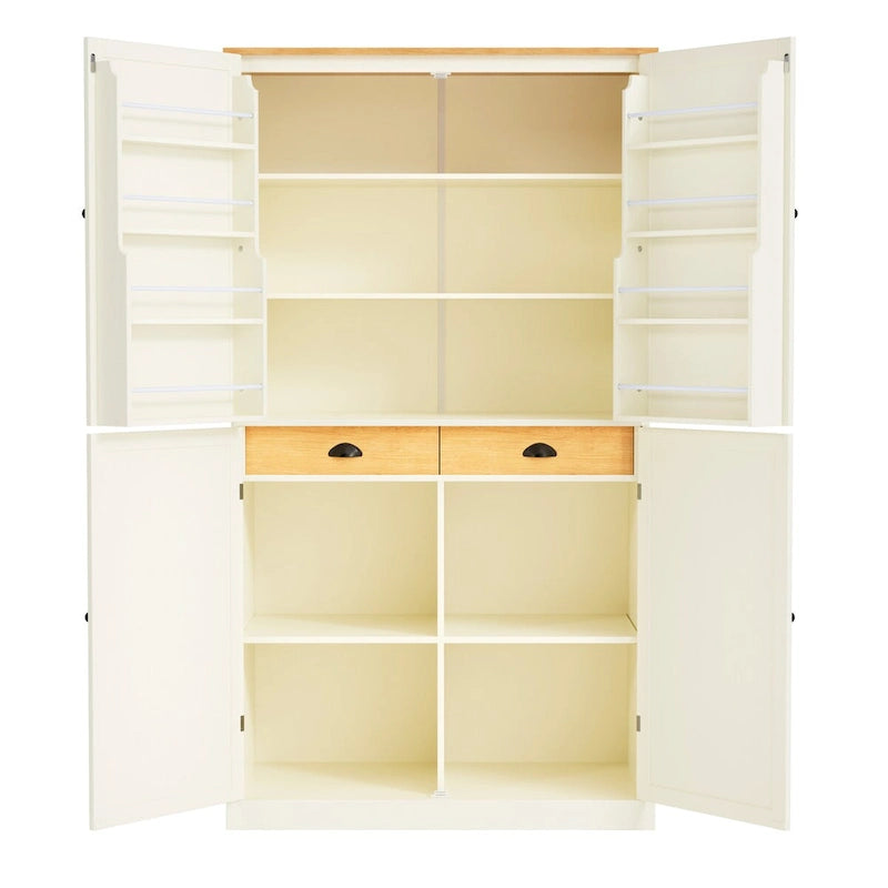 Freistehender Küchen-Vorratsschrank, 40.2x20x71.3inch hoch, großer Aufbewahrungsschrank mit 2 Schubladen und 2 verstellbaren Einlegeböden hinter 8 Türen