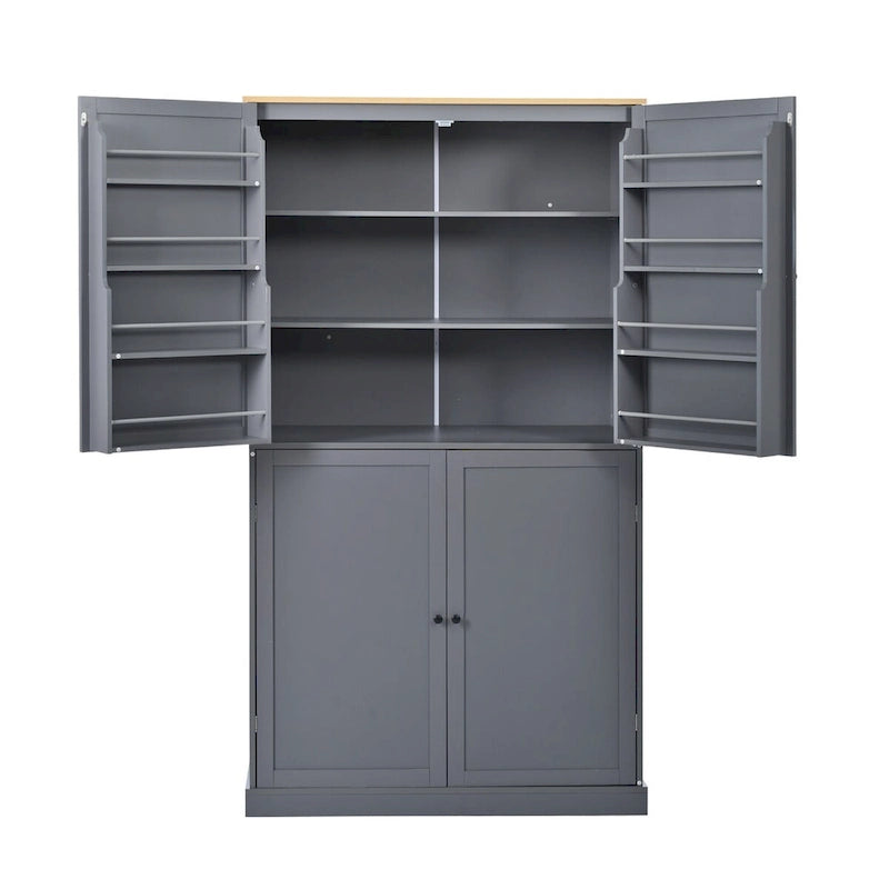 Freistehender Küchen-Vorratsschrank, 40.2x20x71.3inch hoch, großer Aufbewahrungsschrank mit 2 Schubladen und 2 verstellbaren Einlegeböden hinter 8 Türen