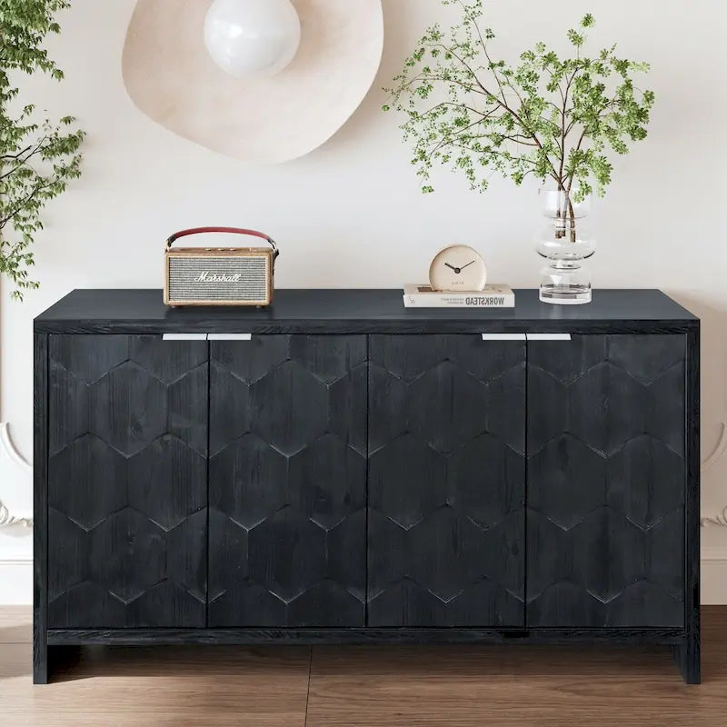 Farmhouse 4-Door Sideboard Buffet Cabinet with Fluted Doors