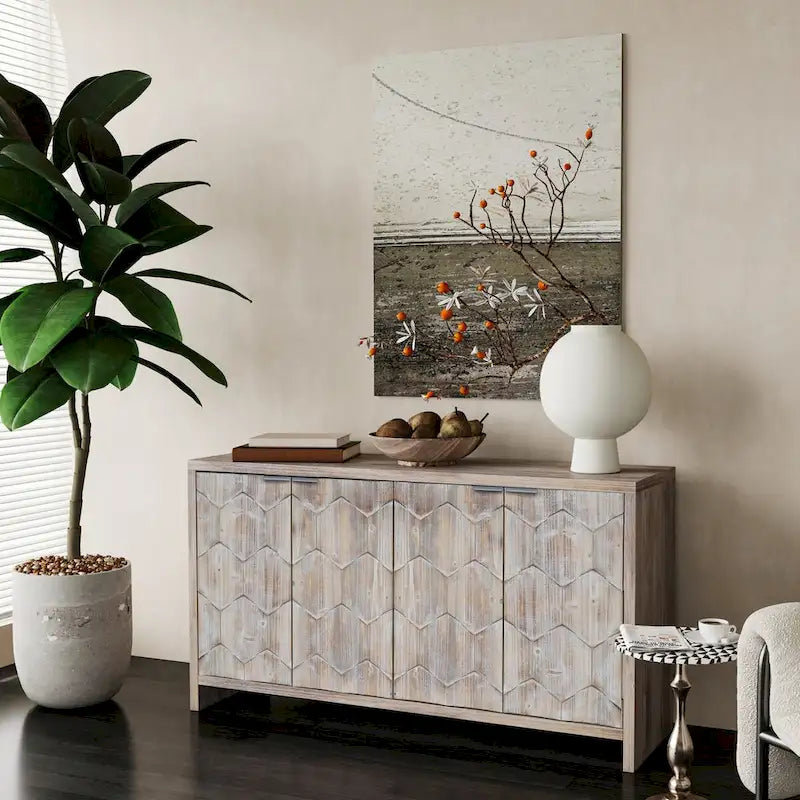 Sideboard-Buffetschrank im Landhausstil mit 4 Türen und geriffelten Türen