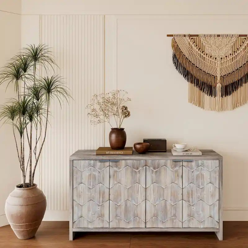 Sideboard-Buffetschrank im Landhausstil mit 4 Türen und geriffelten Türen