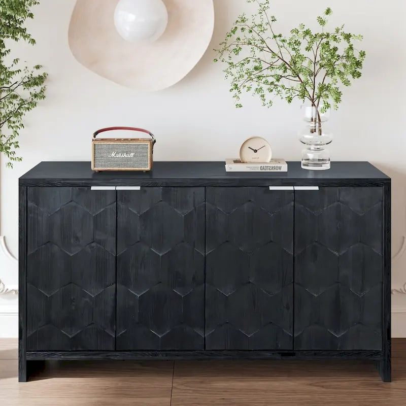 Sideboard-Buffetschrank im Landhausstil mit 4 Türen und geriffelten Türen