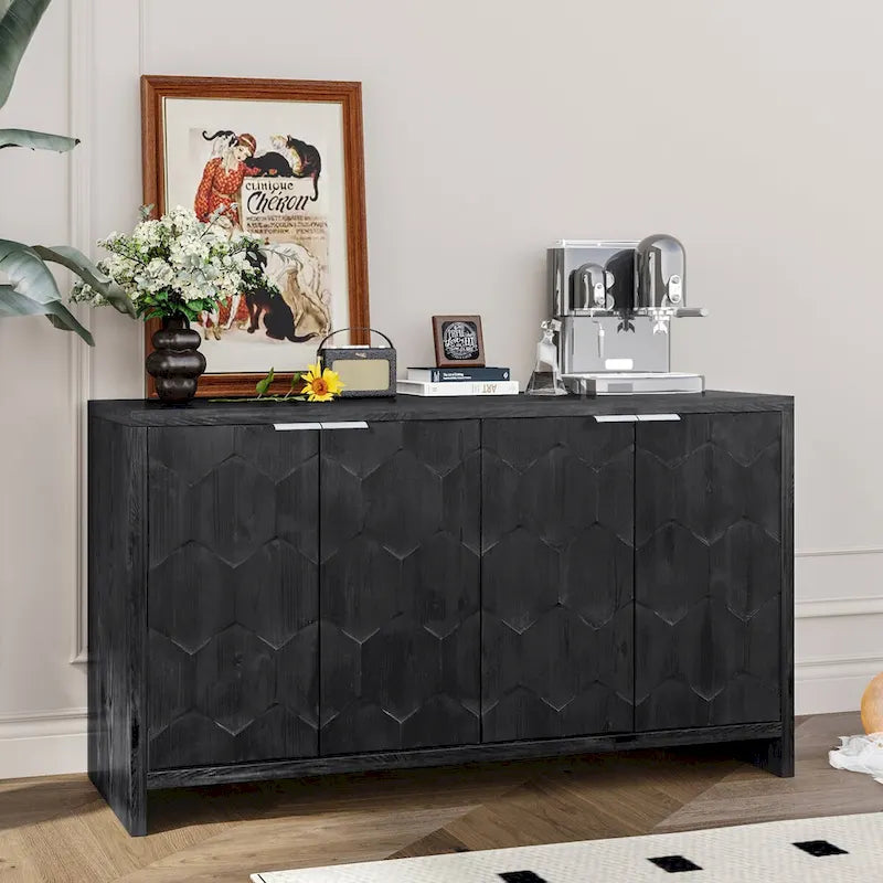 Sideboard-Buffetschrank im Landhausstil mit 4 Türen und geriffelten Türen