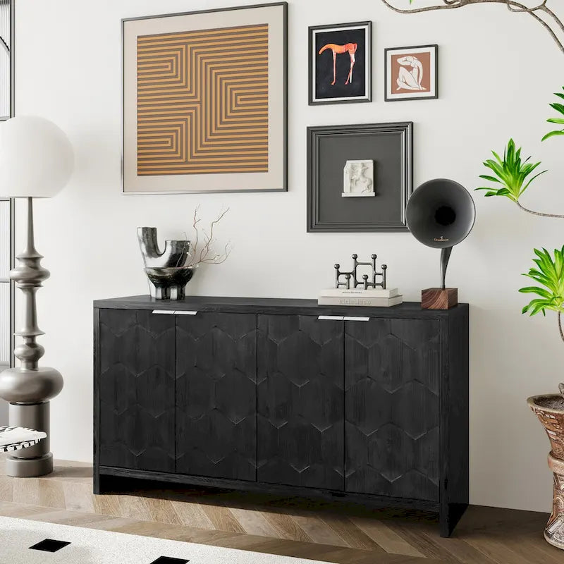 Sideboard-Buffetschrank im Landhausstil mit 4 Türen und geriffelten Türen