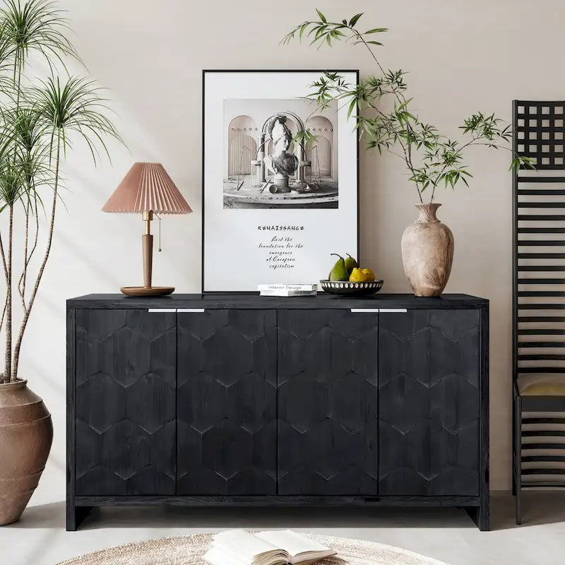 Sideboard-Buffetschrank im Landhausstil mit 4 Türen und geriffelten Türen