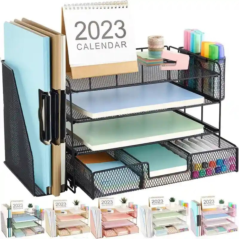4 Tier Letter Tray Office Desk Organizers - 9.44D x 13.38W x 9.05H