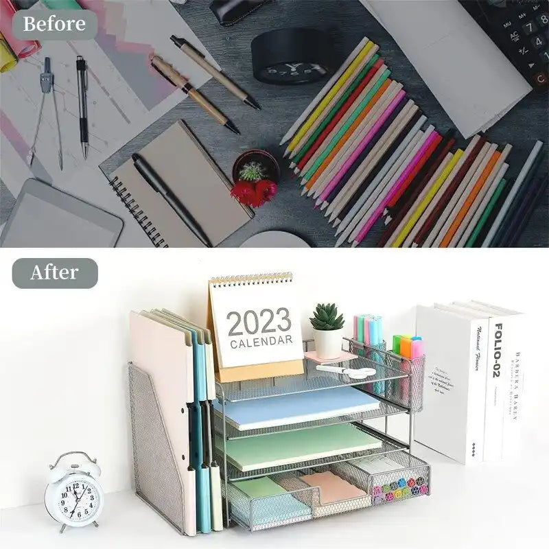4 Tier Letter Tray Office Desk Organizers - 9.44D x 13.38W x 9.05H