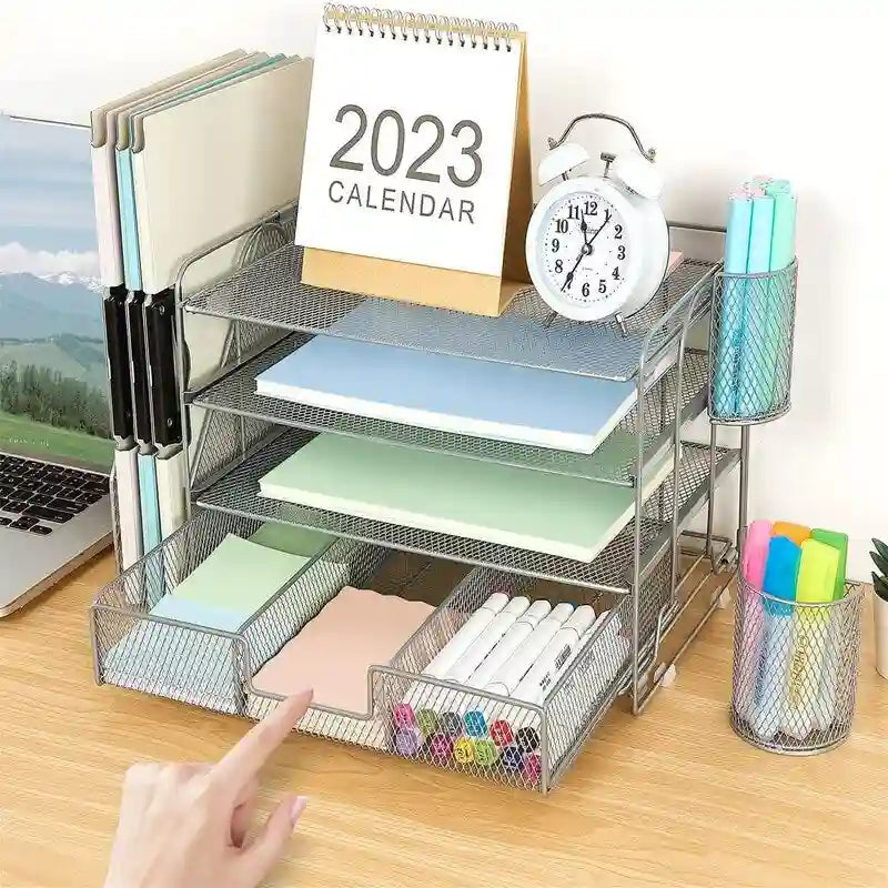 4 Tier Letter Tray Office Desk Organizers - 9.44D x 13.38W x 9.05H
