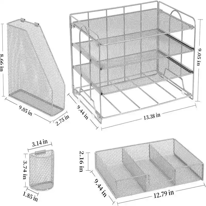 4 Tier Letter Tray Office Desk Organizers - 9.44D x 13.38W x 9.05H