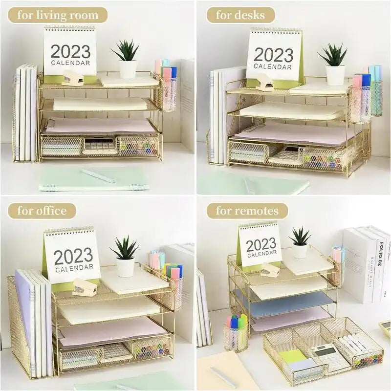 4 Tier Letter Tray Office Desk Organizers - 9.44D x 13.38W x 9.05H