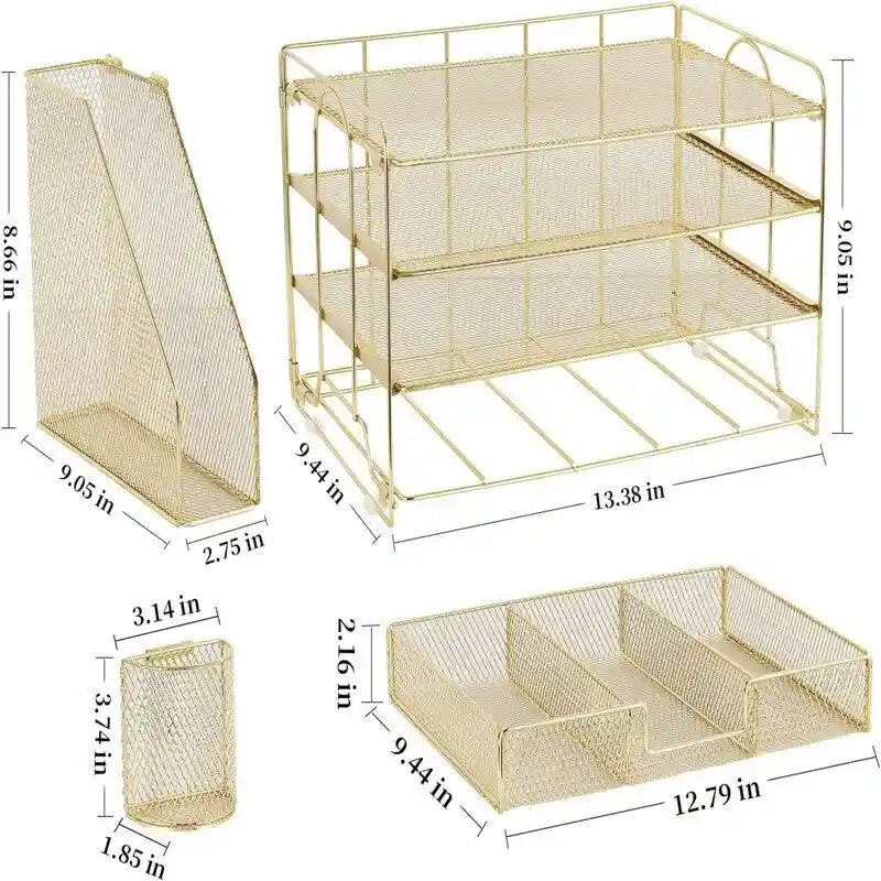 4 Tier Letter Tray Office Desk Organizers - 9.44D x 13.38W x 9.05H