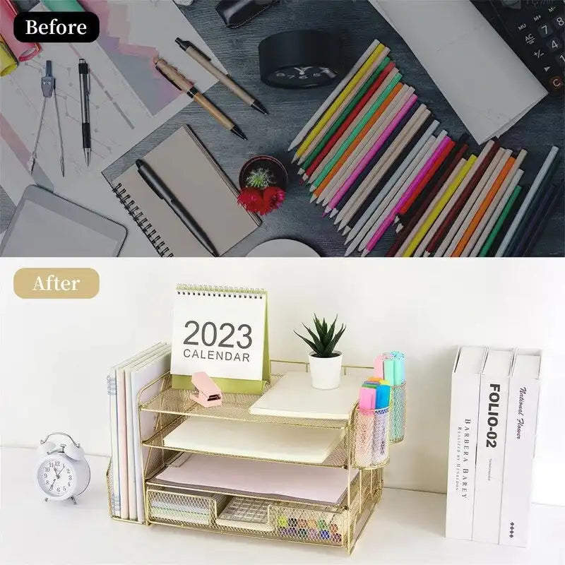 4 Tier Letter Tray Office Desk Organizers - 9.44D x 13.38W x 9.05H