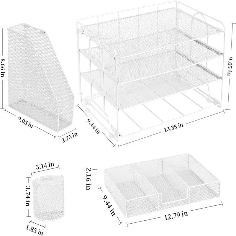 4 Tier Letter Tray Office Desk Organizers - 9.44D x 13.38W x 9.05H