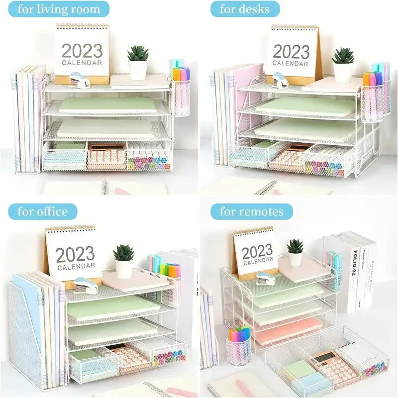 4 Tier Letter Tray Office Desk Organizers - 9.44D x 13.38W x 9.05H