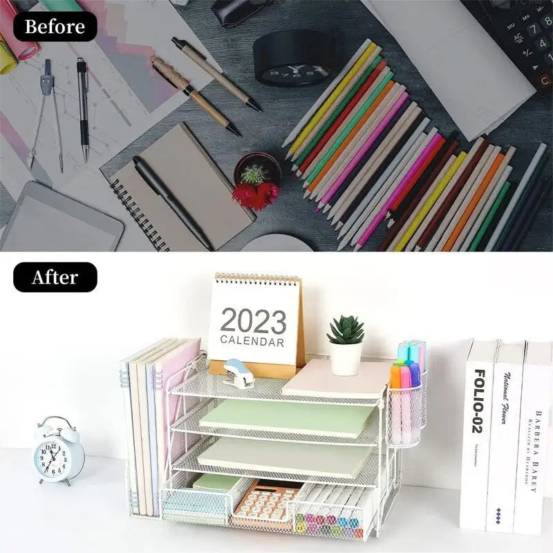 4 Tier Letter Tray Office Desk Organizers - 9.44D x 13.38W x 9.05H