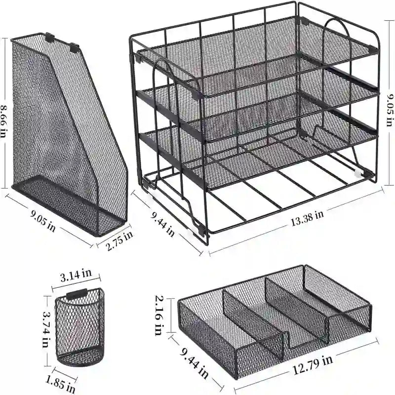 4 Tier Letter Tray Office Desk Organizers - 9.44D x 13.38W x 9.05H