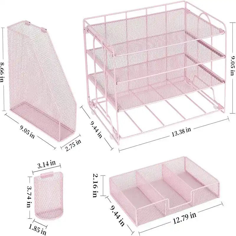 4 Tier Letter Tray Office Desk Organizers - 9.44D x 13.38W x 9.05H