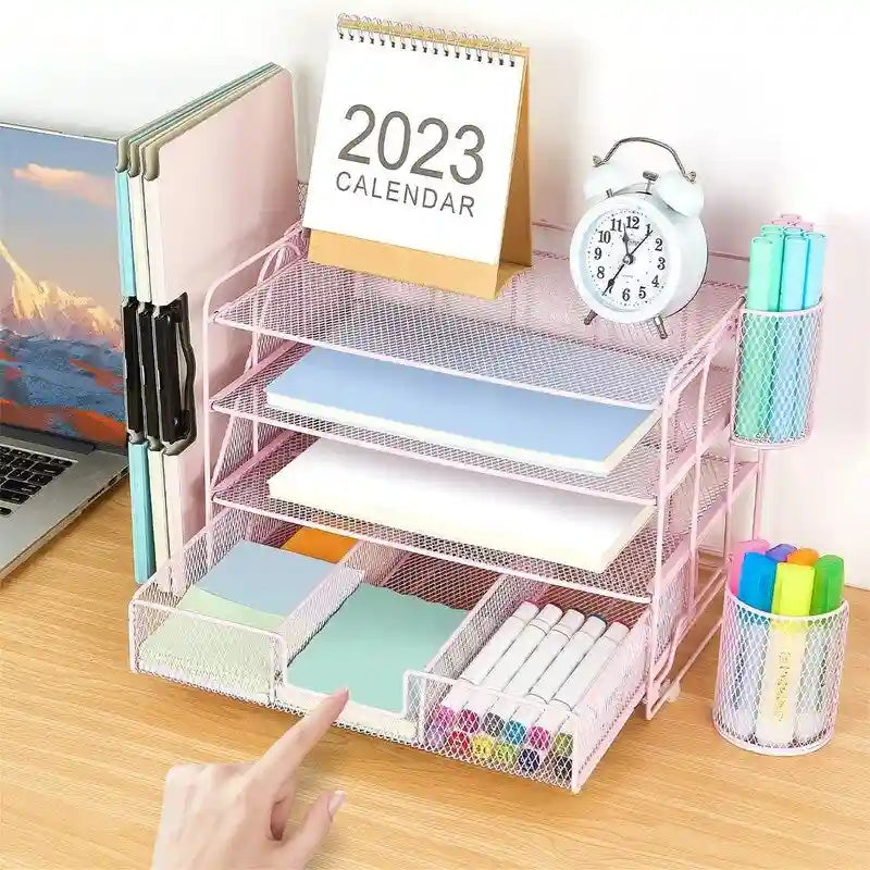 4 Tier Letter Tray Office Desk Organizers - 9.44D x 13.38W x 9.05H