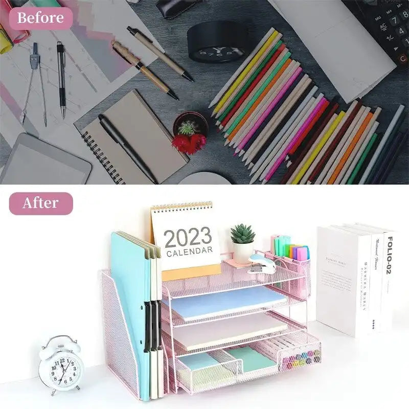 4 Tier Letter Tray Office Desk Organizers - 9.44D x 13.38W x 9.05H