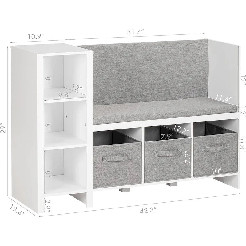 Kids Bookshelf with Reading Nook, Bench and Toy Storage Organizer with Cushions