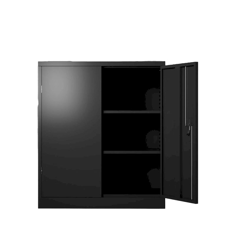 Metall-Aufbewahrungsschrank mit 2 Türen und 2 Einlegeböden, abschließbares Design, ideal für Büro, Garage und Lager