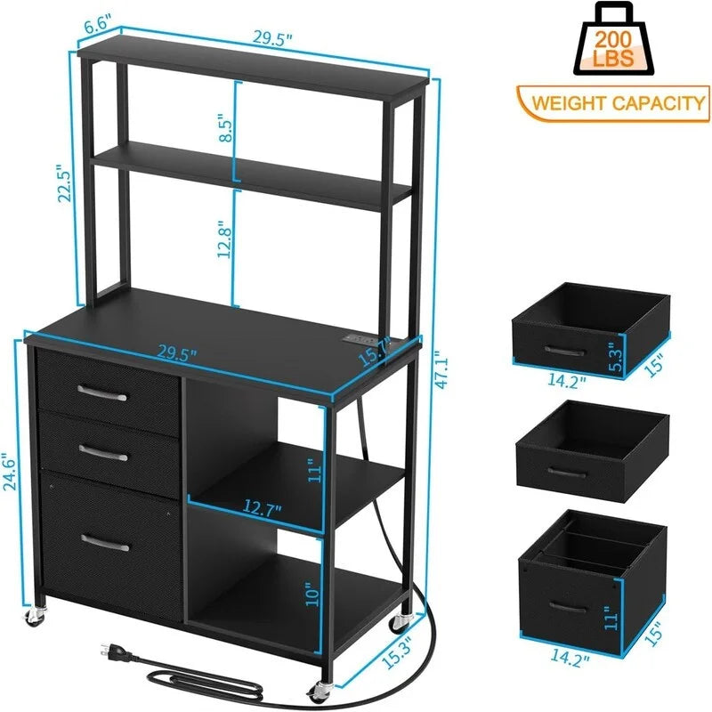File Cabinet with 3 Drawers and Shelves - 29.5D x 15.7W x 24.6H