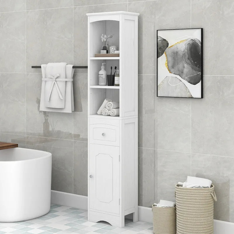 Hoher freistehender Badezimmerschrank mit Schublade