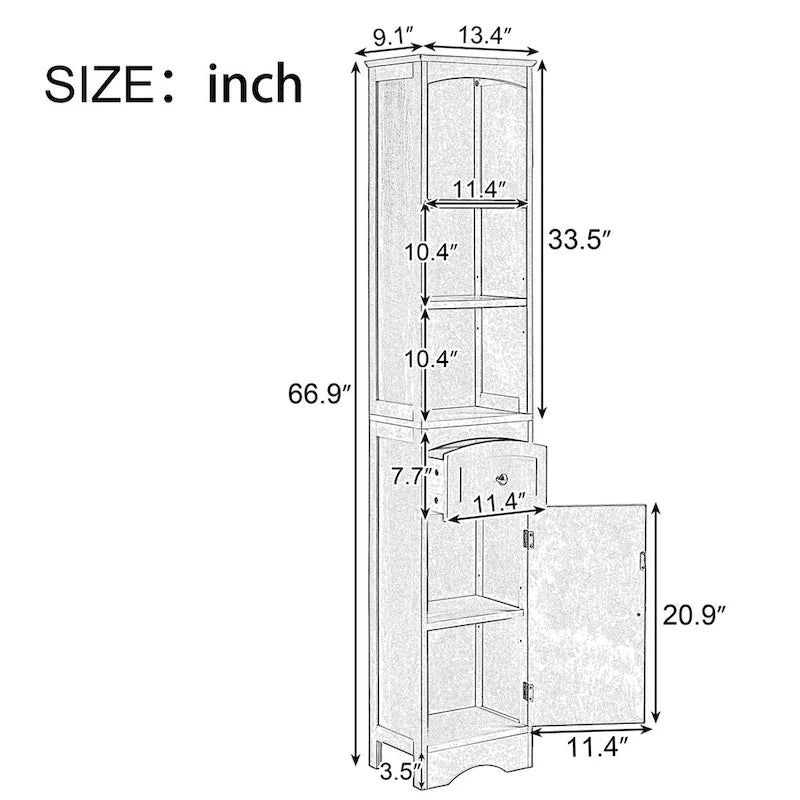 Tall Bathroom Freestanding Storage Cabinet with Drawer