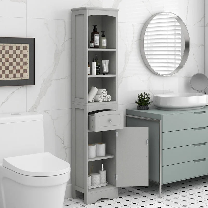 Hoher freistehender Badezimmerschrank mit Schublade