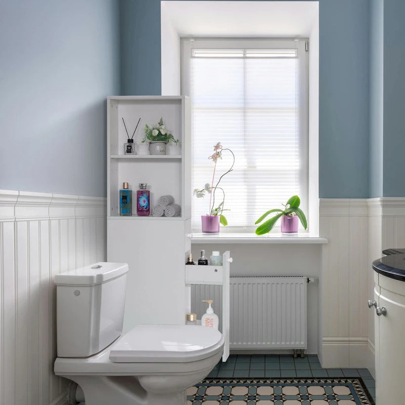 Badezimmer-Aufbewahrungsschrank, ideal zur Aufbewahrung von Toilettenpapier und zur Organisation von Damenhygieneartikeln, mit Schublade und verstellbarem Einlegeboden