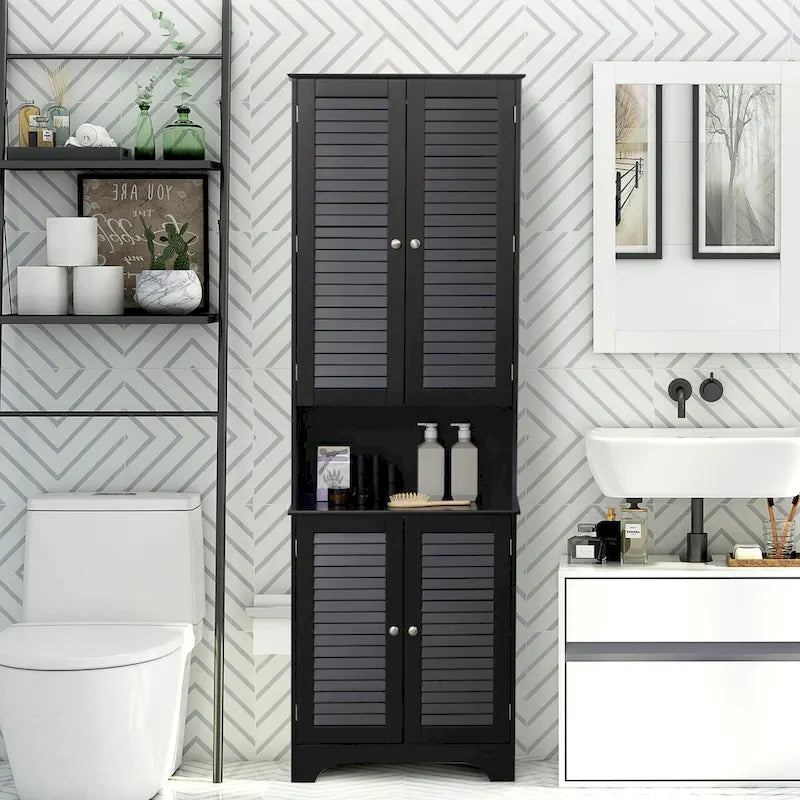 Tall Narrow Bathroom Storage Cabinet with Doors and Shelf