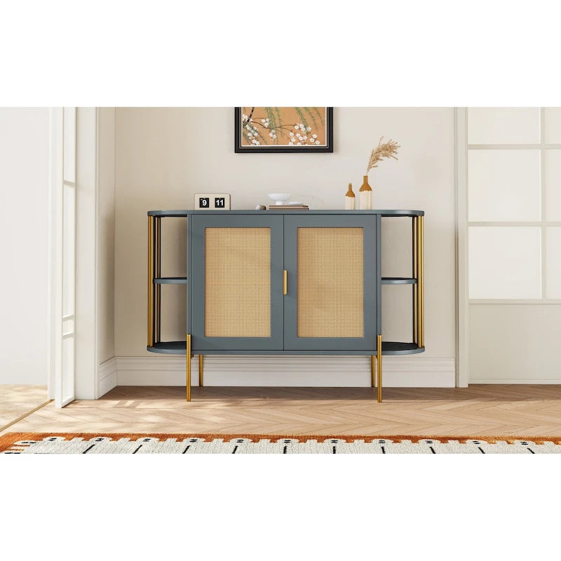 Elegant Curved Dining Cabinet with Gold Trim