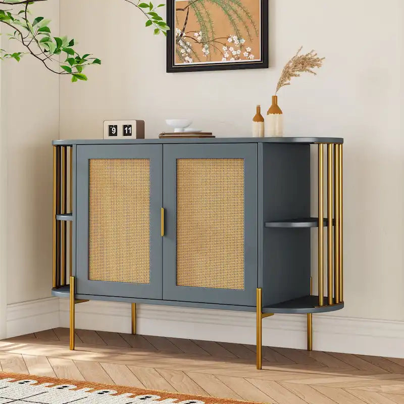 Elegant Curved Dining Cabinet with Gold Trim